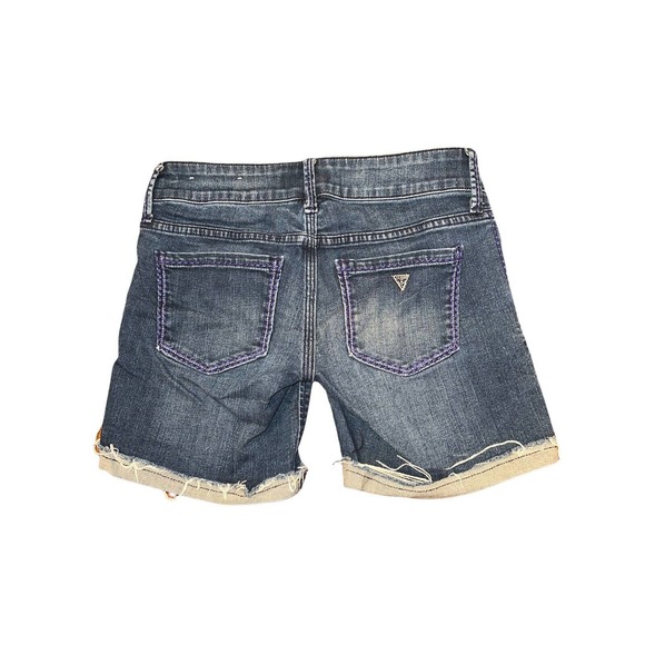 Y2K Inspired Guess Women Denim Slightly Distressed Cuffed Shorts Size 26 - Picture 2 of 9